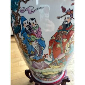 Vintage Chinese Oriental Off White Porcelain Horses Field Graphic Scenery Vase